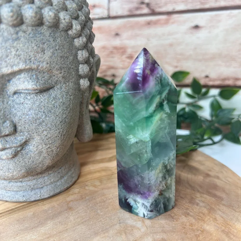 Chunky 4" Beautiful Rainbow Fluorite Crystal Tower Natural Healing Crystal Point - Picture 5 of 9